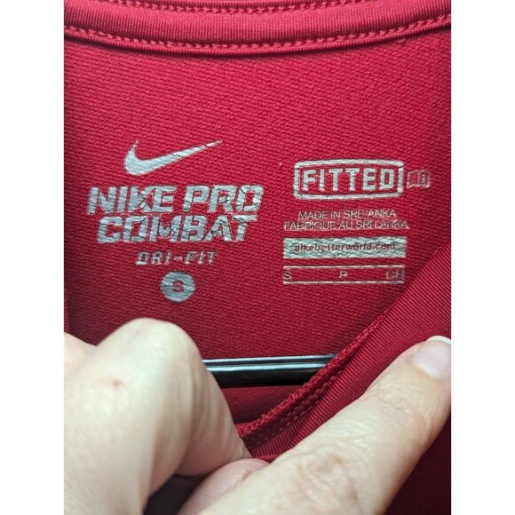 NIKE PRO COMBAT HYPERWARM LONG SLEEVE SHIRT RED BLACK FITTED MENS Size SMALL - Picture 4 of 13